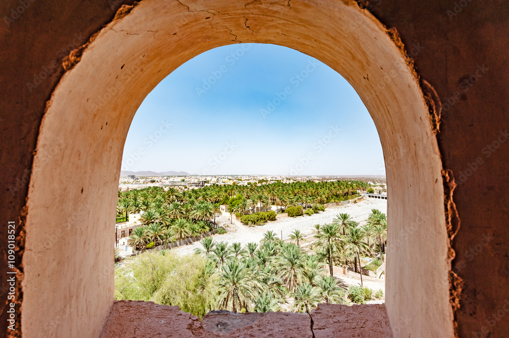 Oman Country Landscape at Nakhal Fort in Al Batinah Region, Oman. It is located about 120 km to the west of Muscat. Nakhal town is known as Town of Oasis.