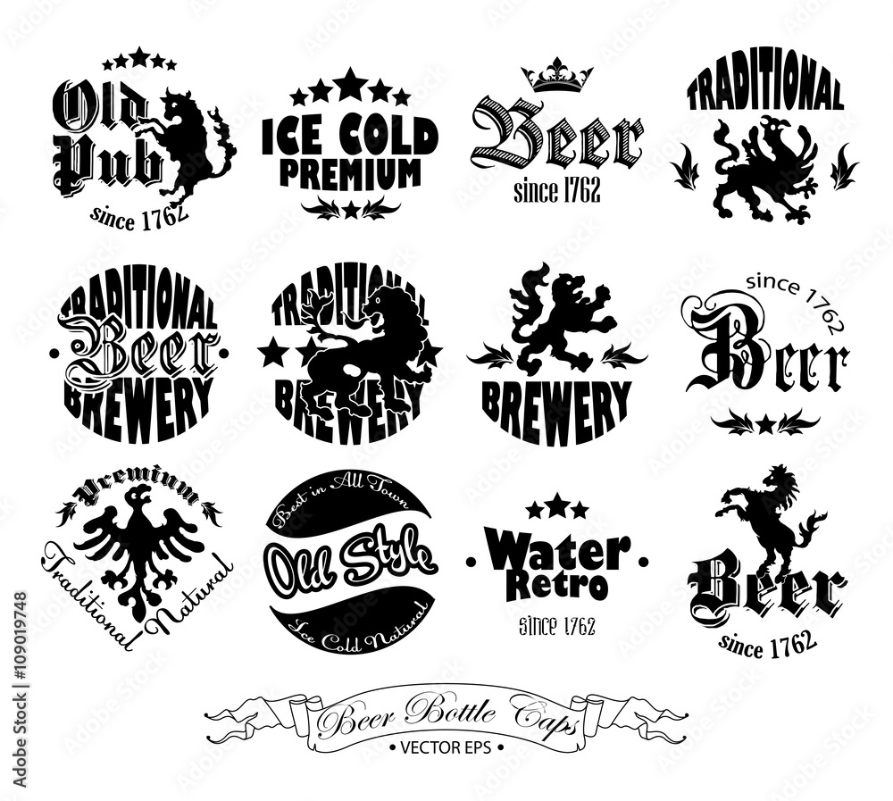 set of twelve drawings on beer caps