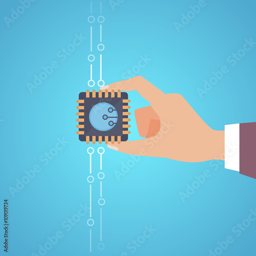 Microchip vector illustration isolated on blue