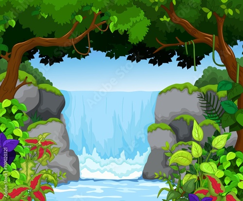 waterfall with landscape view background