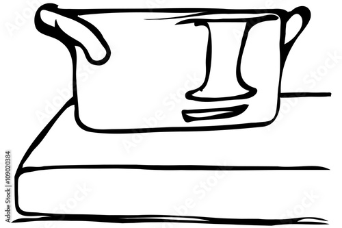 vector sketch of a large saucepan standing on the edge of the ta