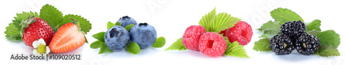 Sammlung Beeren Erdbeeren Blaubeeren Himbeeren Früchte in einer