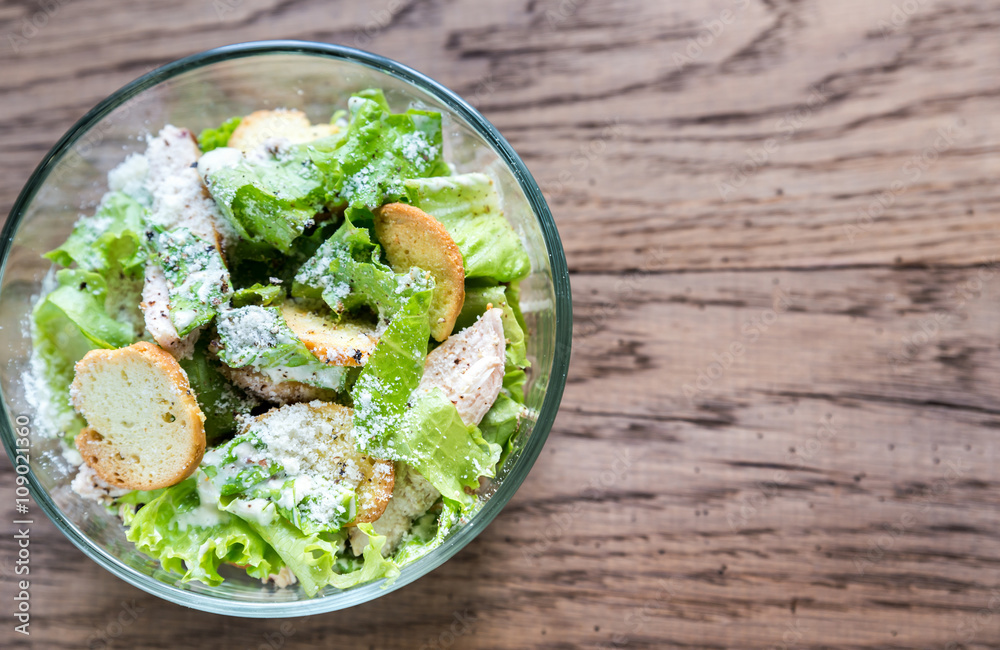 Bowl of chicken Caesar salad