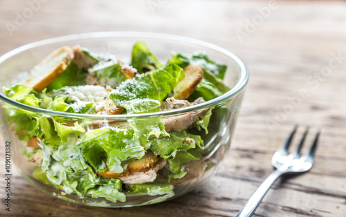 Bowl of chicken Caesar salad