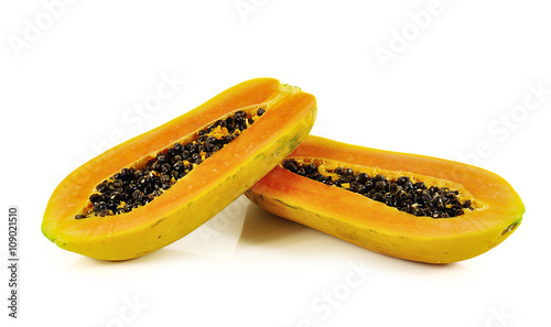 papaya close up isolated on white background