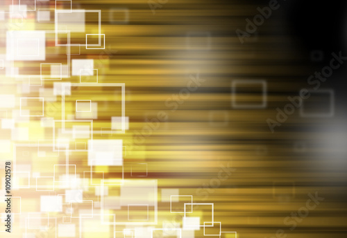 Dark Gold ray lights technology defocused square abstract background.