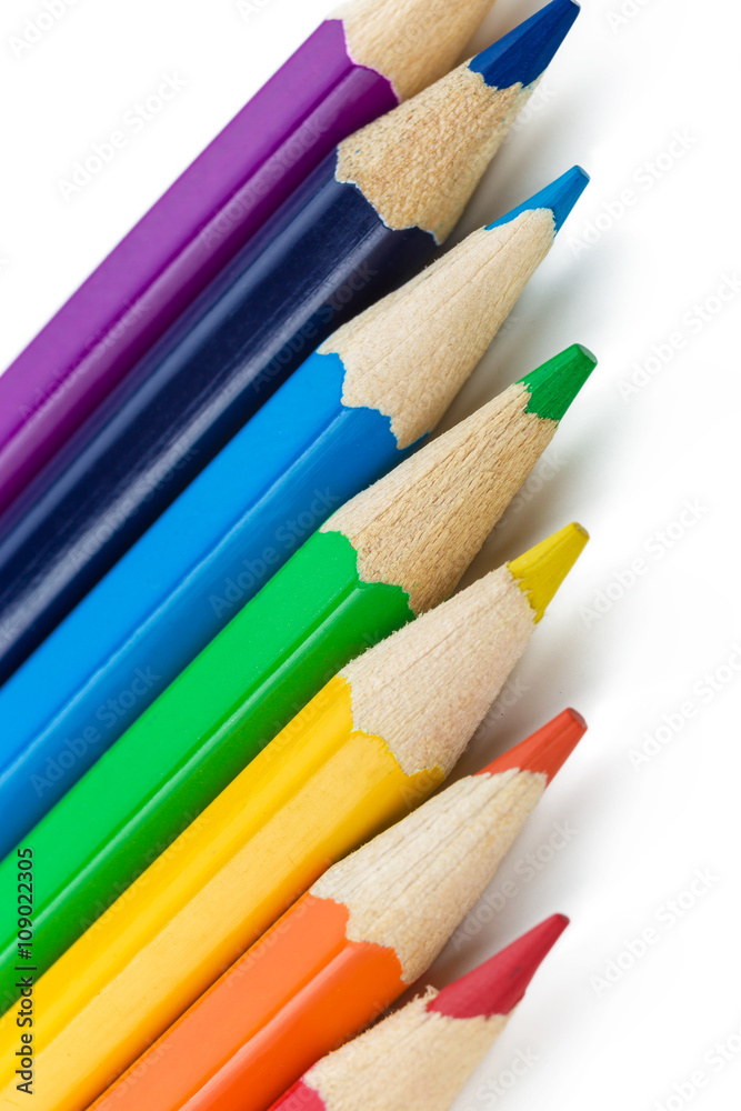 Many different colored pencils on white background Many different colored pencils on white background