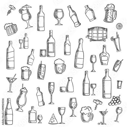 Cocktails and alcohol beverages with snacks icon
