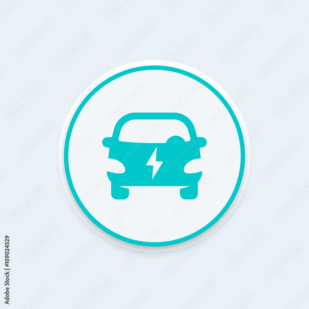 electric car round icon, EV, electric vehicle vector sign, ecologic automobile, clean transport, vector illustration electric car round icon, EV, electric vehicle vector sign, ecologic automobile, clean transport, vector illustration