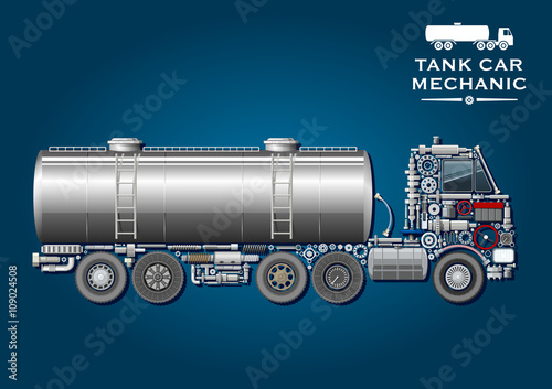 Tank truck symbol made of mechanical parts