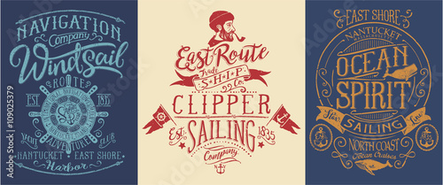 Vintage nautical and sailing graphics for t shirt  photo