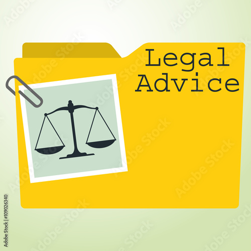 Icono plano carpeta con balanza y texto Legal Advice