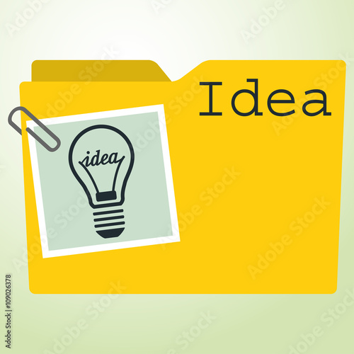 Icono plano carpeta con bombilla y texto Idea