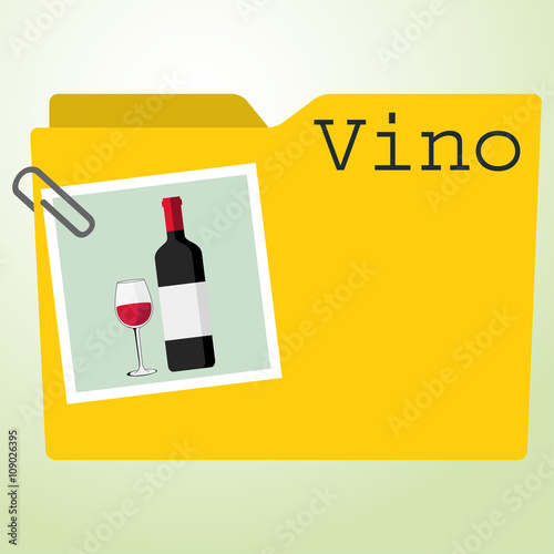 Icono plano carpeta con botella vino color y texto Vino