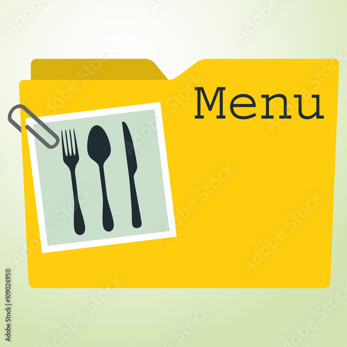 Icono plano carpeta con cubiertos y texto Menu