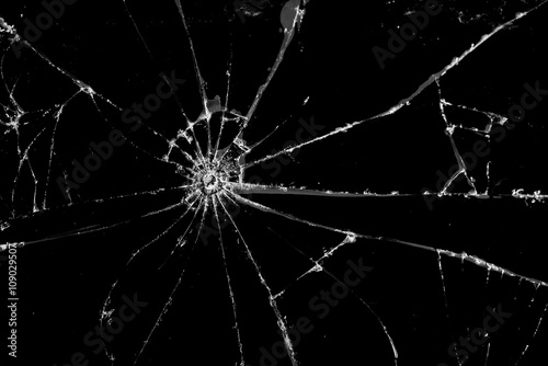 Broken cracked Glass on black photo