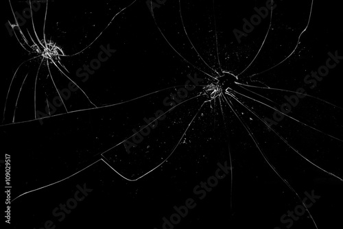 Broken cracked Glass on black