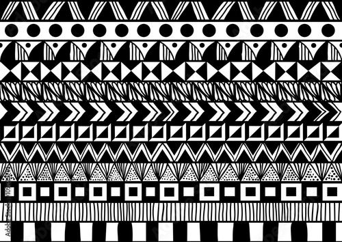 black and white horizontal seamless pattern with simple ethnic ornament