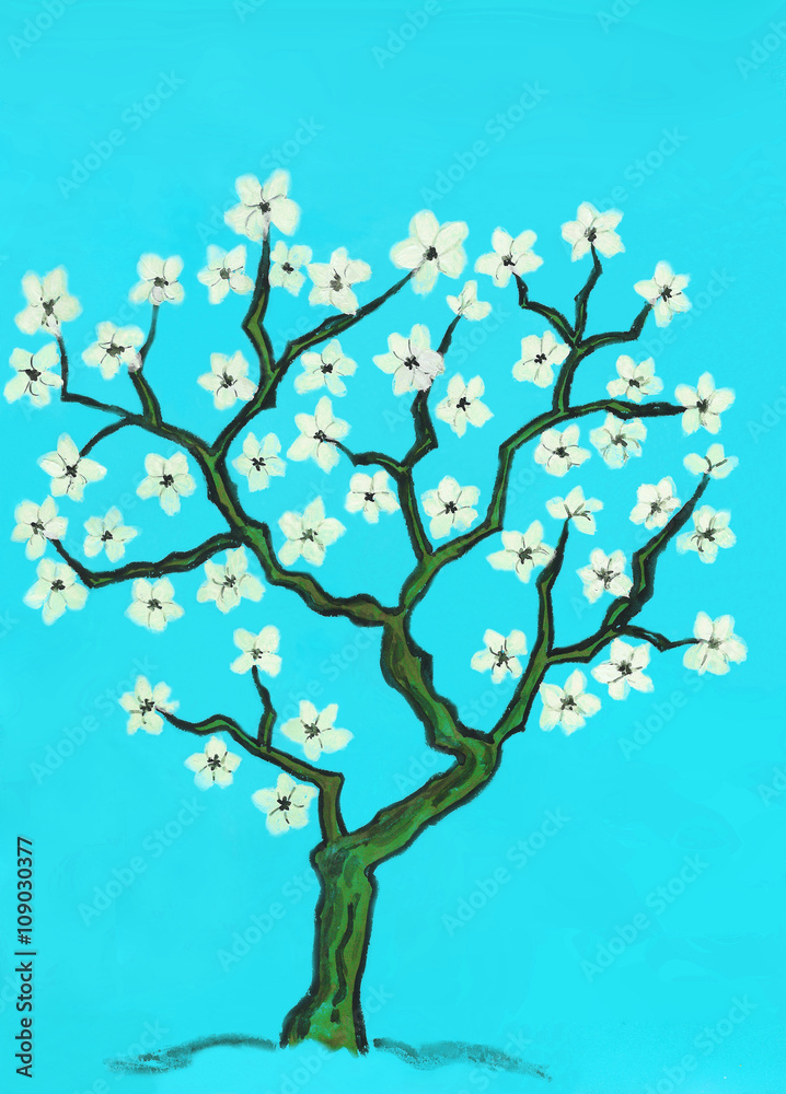 Fototapeta premium Spring tree in blossom, painting