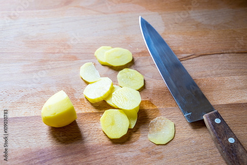 Sliced New Potatoes on a Cutting Board for Chips