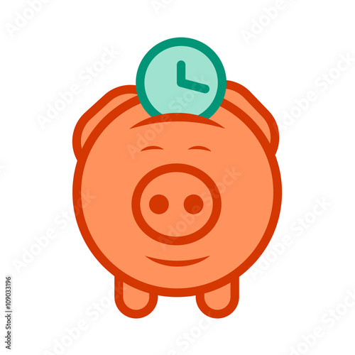 Flat design vector icon of piggy bank to economize and saving time