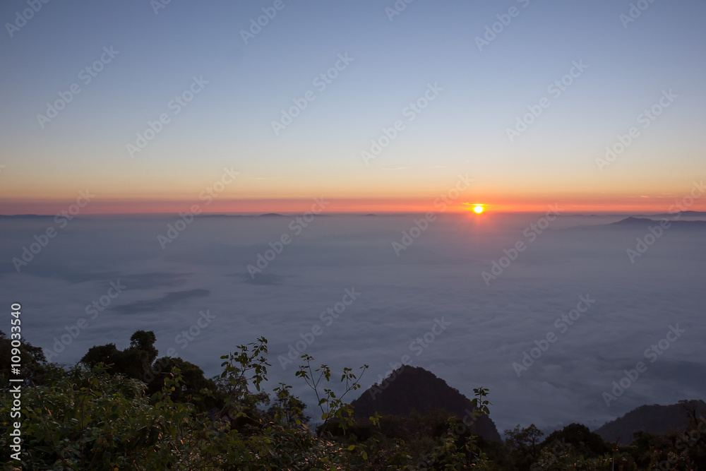 Morning Mist at Doi Luang Chaing dao, High mountain in Chiangmai , North of Thailand
