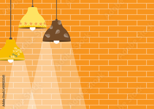 Group of ceiling lamp on orange brick wall backgrounds