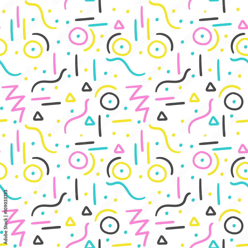 Memphis pattern design. Seamless vector print in 80s style. Memphis pattern design. Seamless vector print in 80s style.