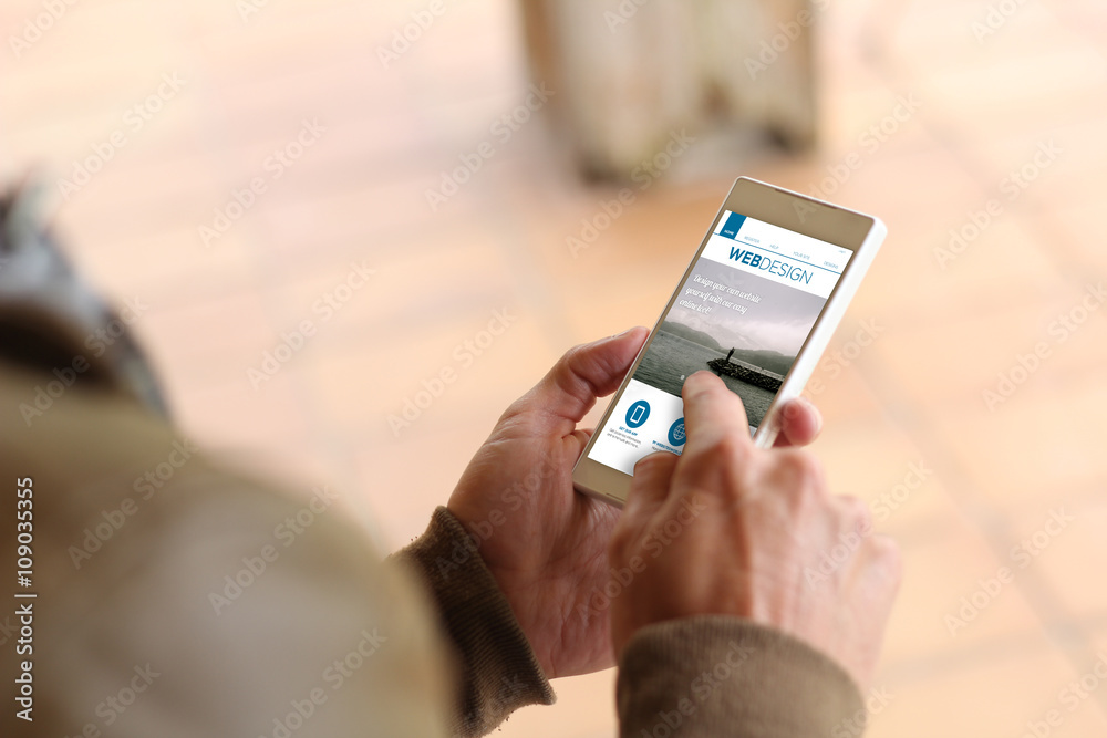 Brown young man smartphone web design Brown young man smartphone web design