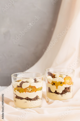 Tropical dessert in glass