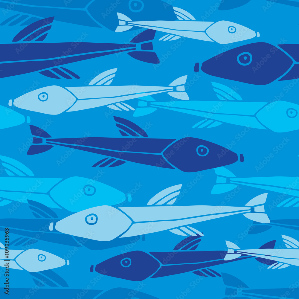 Obraz premium Hand drawn marine seamless pattern with colorful fish