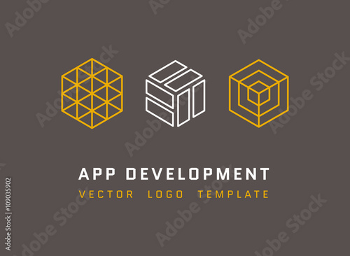Technology, development, architecture, game studio vector logos set in line style