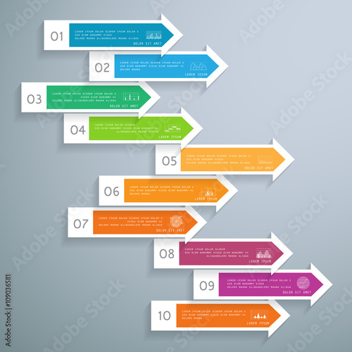 Arrows infographic in 10 steps or processes