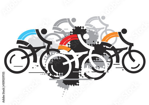Cycling competition.
Abstract stylized colorful  illustration of Group of cyclists. Isolated on the white background. Vector available.
