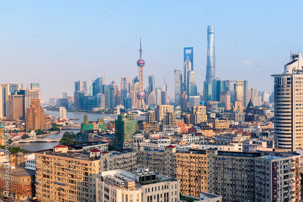 Obraz premium Elevated view of Shanghai skyline.