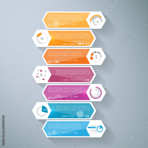 Infographic design with 7 parts, steps or processes
