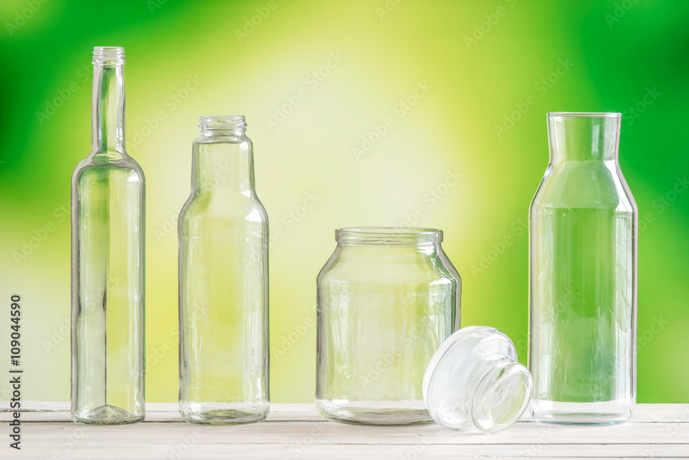 Empty glass bottles on a table