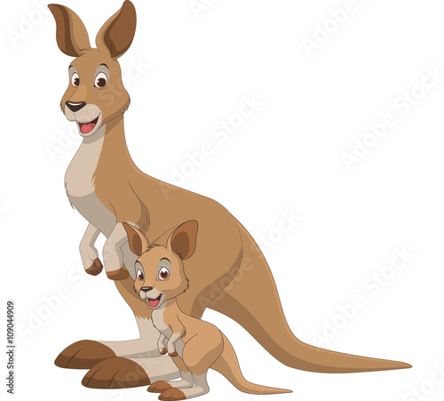 Adult and baby kangaroo
