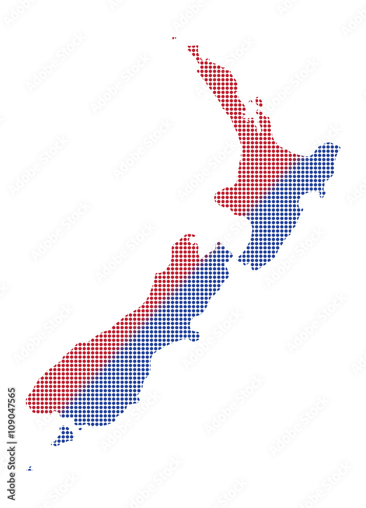New Zealand Dot Map Red And Blue