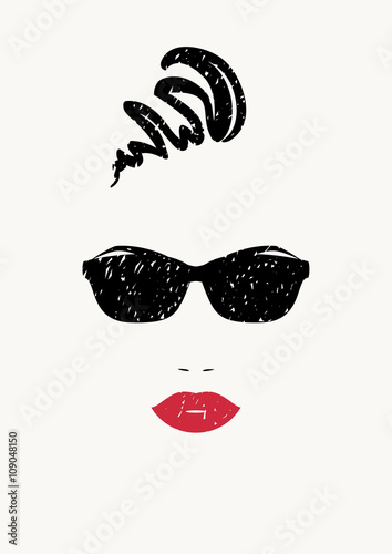 Stylized portrait of beautiful woman in black sunglasses. 