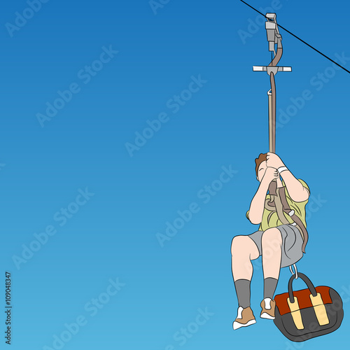 Male zip line rider front view