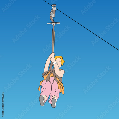 Female zip line rider front view