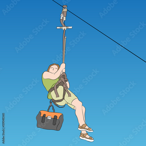 Female zip line rider side view