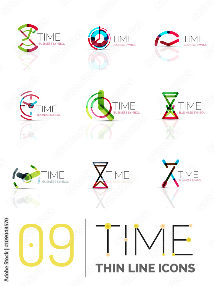 Geometric clock and time icon set