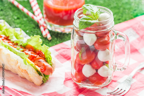 Caprese in a jar for lunch.