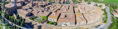 Beautiful panoramic aerial view of Pienza, small town of Tuscany