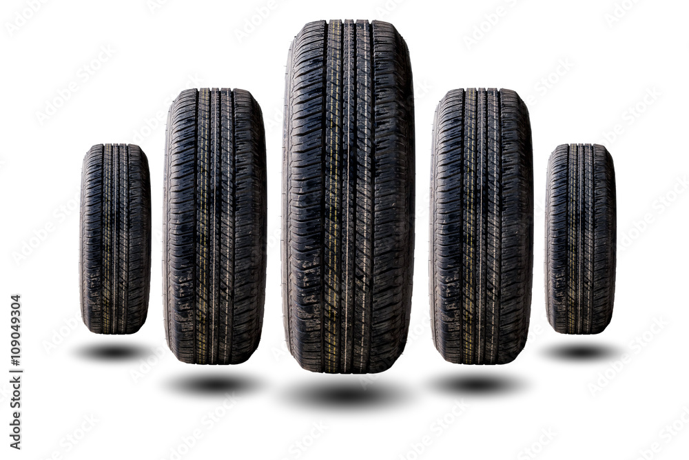 Group of old car tires isolated on white background Group of old car tires isolated on white background