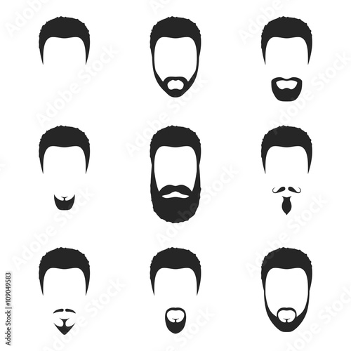 Hairstyles beard and hair face cut mask in flat style. Hairstyles beard icon isolated on white background. Vector Illustration