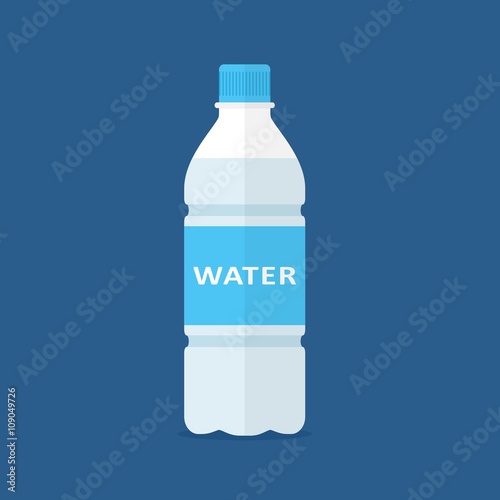 Bottle of water icon in flat style isolated on blue background. Vector illustration