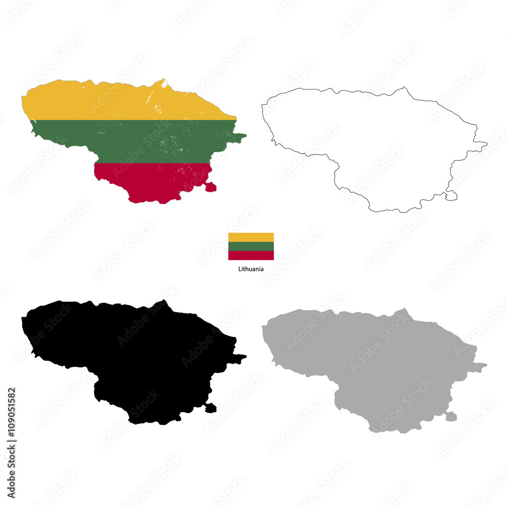 Obraz premium Lithuania country black silhouette and with flag on background